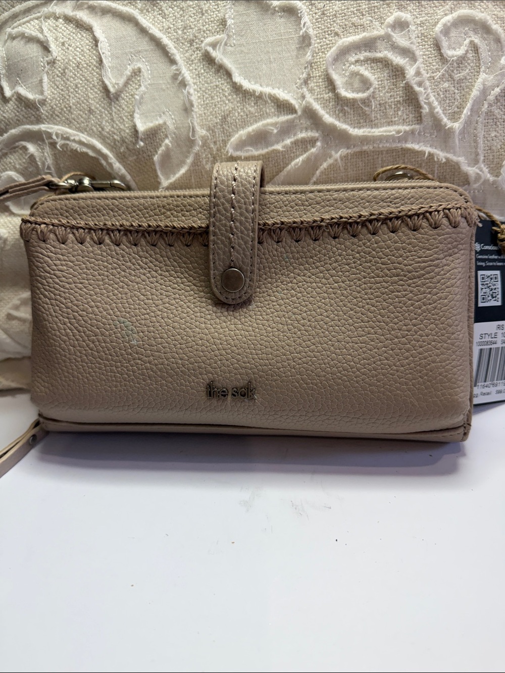 The Sak Taupe Leather Wristlet Wallet
